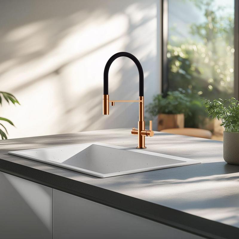 Ausmann Claridge 3-Wege Küchenarmatur mit flexiblem Auslauf und gefiltertem Wasser – Kupfer - 1208970503