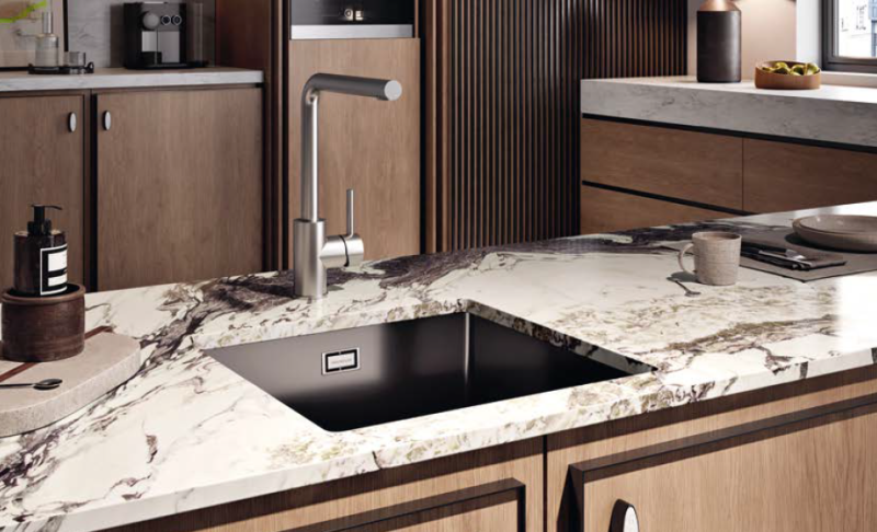 Ausmann Ceramic Ember Keramikmatte Schwarz Quadratisches Spülbecken Aufsatz und Unterbau 40 x 40 cm mit Edelstahlstopfen 1208970507