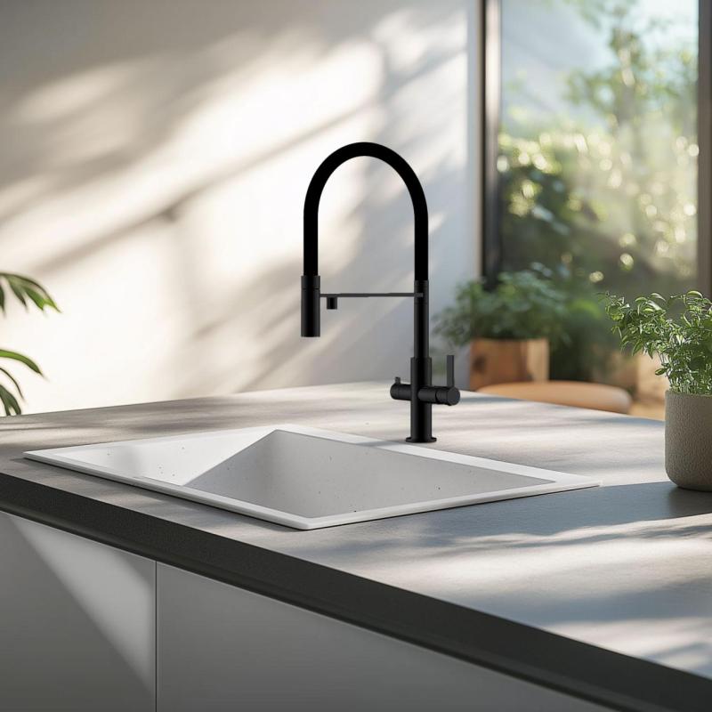 Weiße Spüle 50x40 cm Unterbau, Aufsatz und Flacheinbau mit weißem Stopfen 1208970531