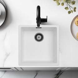 Weiße Spüle 40x40 cm Unterbau, Aufsatz und Flachbau mit Gun Metal Stöpsel 1208970534