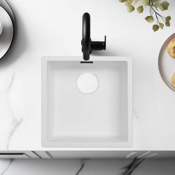 Weiße Spüle 40x40 cm Unterbau, Aufbau und Flacheinbau mit weißem Stöpsel 1208970536