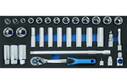 3/8" Ratschenwerkzeugset, 33 Stück, EVA-Einlage.