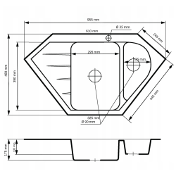 Graniteland Amiata Granit schwarz Blaustein-Optik Eckwaschbecken Aufsatz 955 x 489 mm mit Edelstahlstopfen 1208970620