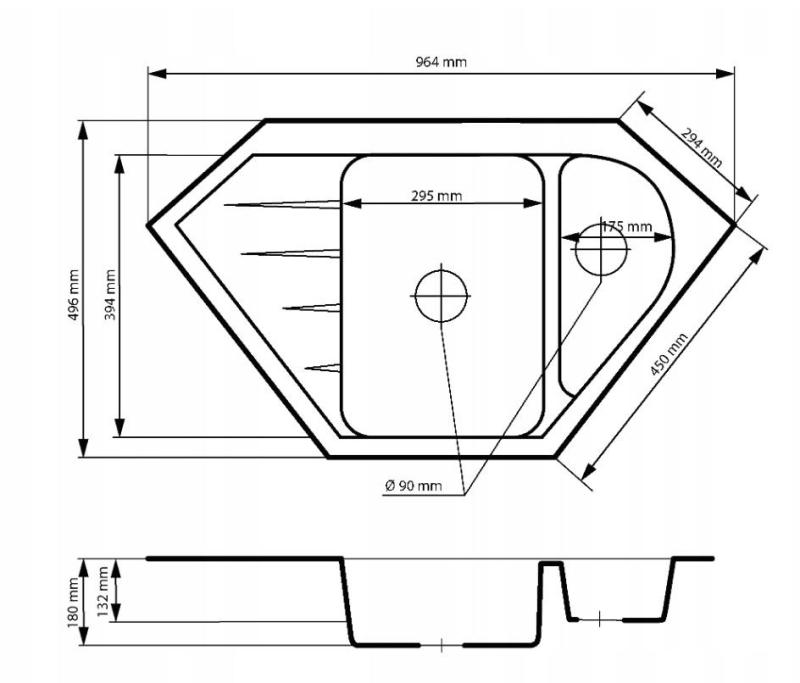 Graniteland Amiata Granit Weißes Eckwaschbecken Aufsatz 965 x 496 mm mit Edelstahlstopfen 1208970622