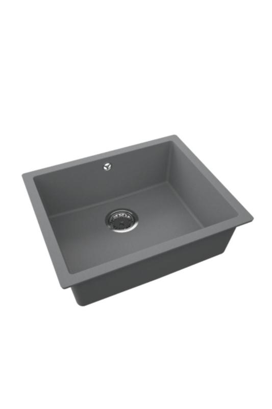 GraniteMy Universal Granit Grau, dunkel Spülbecken 50x40 cm Aufbau, Unterbau und Flächenbündiger Einbau mit Edelstahl-Stecker 1208970744