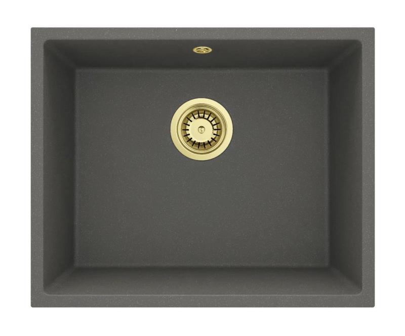 GraniteMy Universal Granit Grau, dunkel Spülbecken 50x40 cm Aufbau, Unterbau und Flächenbündiger Einbau mit goldenem Plug 1208970756