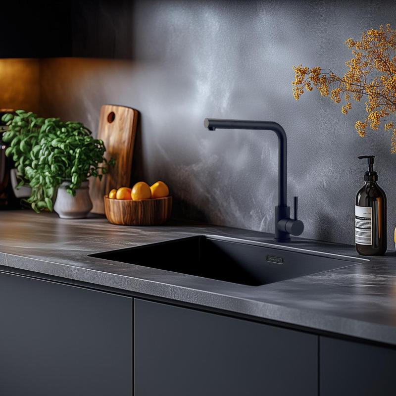 Black Combination Sink Set 50x40cm with Black Kitchen Faucet 1208970765