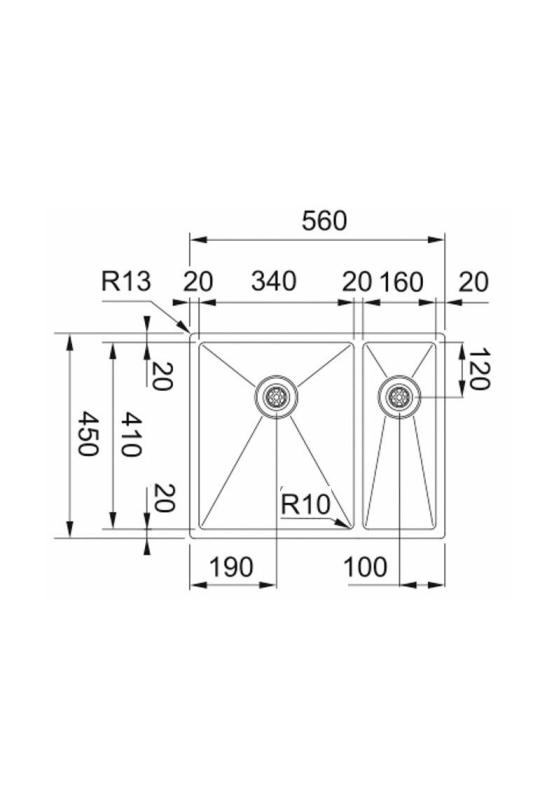 Franke Bolero Plus New R10 B2X 260-34-16 BL 1,5 Anderthalb Edelstahl Spüle Flacheinbau, Unterbau und Aufbau56x45 cm 127.0733.339