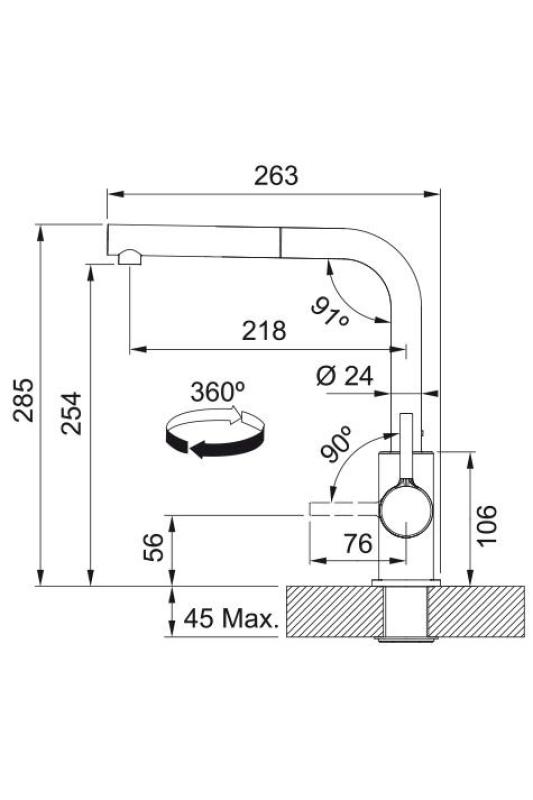 Franke Lina L Küchenarmatur Schwarz mit Ausziehbarer Auslauf 115.0712.435