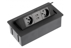 Schreibtisch-Verlängerungskabel SOFT 2x Steckdose mit Erdung, USB 2.1A, Netzkabel mit Stecker, schwarz
