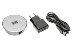 Kabelloses Ladegerät-Set mit USB-Anschluss, silberfarben, mit Netzteil (2 m langes, abnehmbares USB-Kabel)