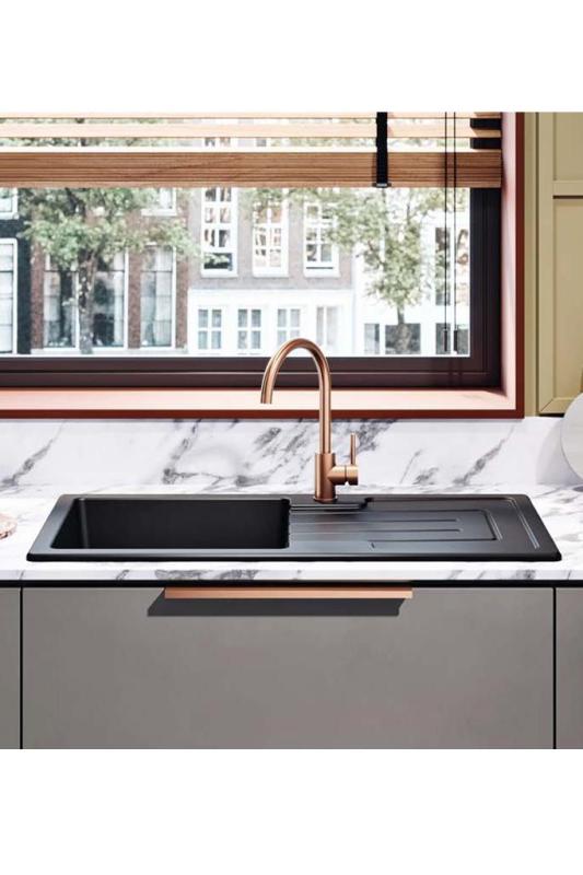 Ausmann Ceramic Sylva Keramische Schwarze Spüle mit Abtropffläche 1000 x 500 mm 1208971125