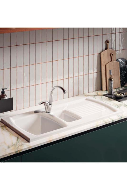 Ausmann Ceramic Crest 1,5 Keramische Weiße Spüle mit Abtropffläche 995 x 497 mm 1208971131