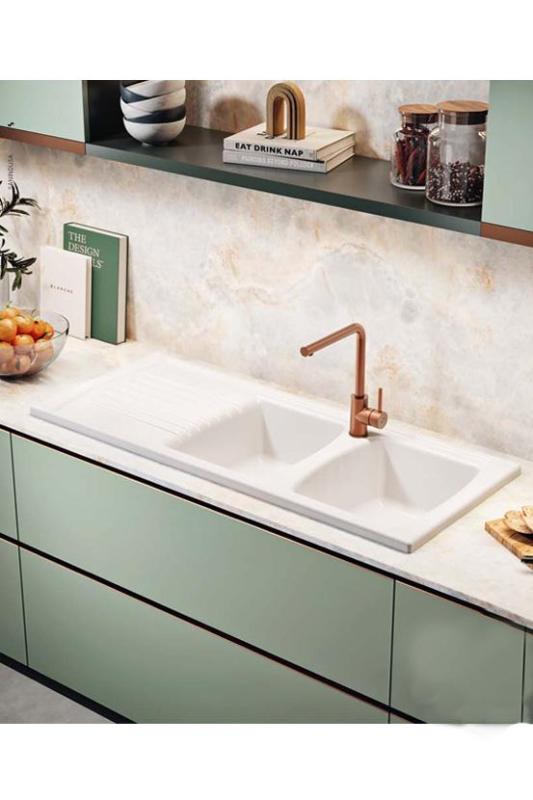 Ausmann Ceramic Crest Doppelte Keramische Weiße Spüle mit Abtropffläche 1205 x 500 mm 1208971132