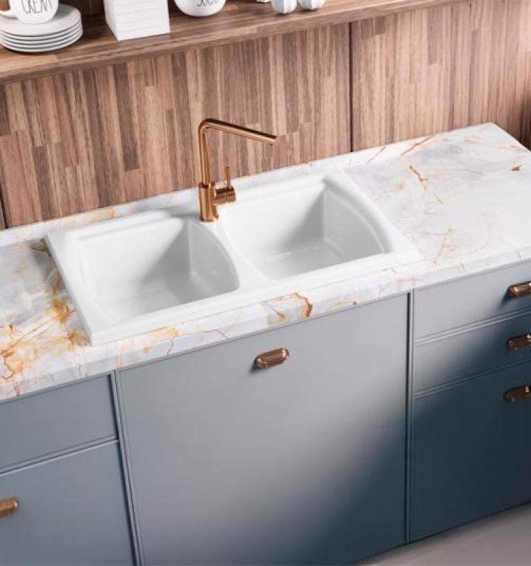 Ausmann Ceramic Crest Doppelte Keramik Weiß Spüle 860 x 500 mm 1208971133