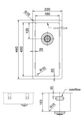 Pure.Sink Exclusivo kleiner Edelstahlspüle 18x40 cm 10mm Radius Unterbau, Flacheneinbau und Aufbau PEX1840-02