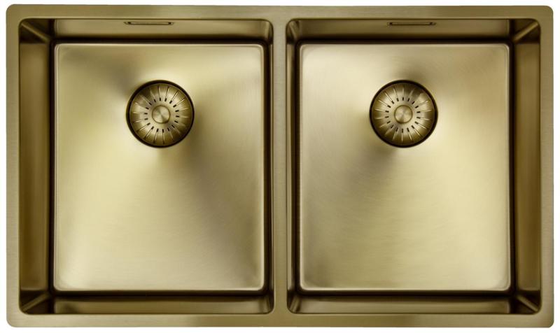 Pure.Sink Prestige Doppelte Goldene Spüle 70x40 cm 10mm Radius Unterbau, Flachbau und Aufbau PPG343440-60