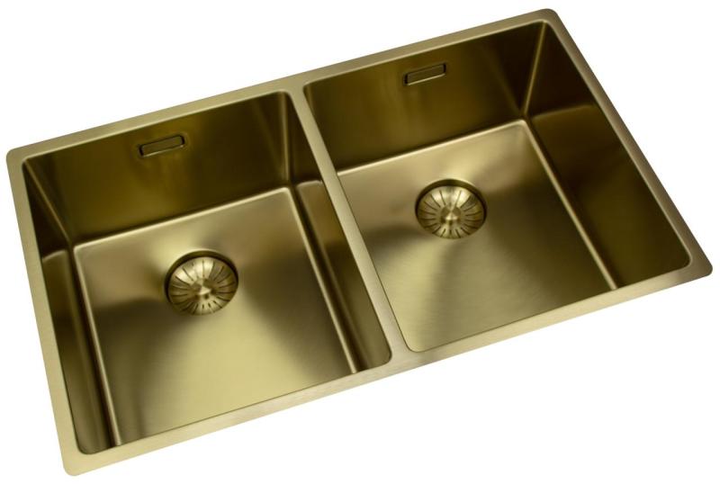Pure.Sink Prestige Doppelte Goldene Spüle 70x40 cm 10mm Radius Unterbau, Flachbau und Aufbau PPG343440-60