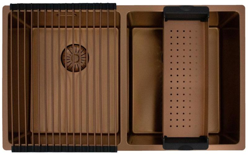 Pure.Sink Prestige Doppeltes Kupfer Spülbecken 70x40cm 10mm Radius Unterbau, Flächenbündiger Einbau und Aufbau PPG343440-62