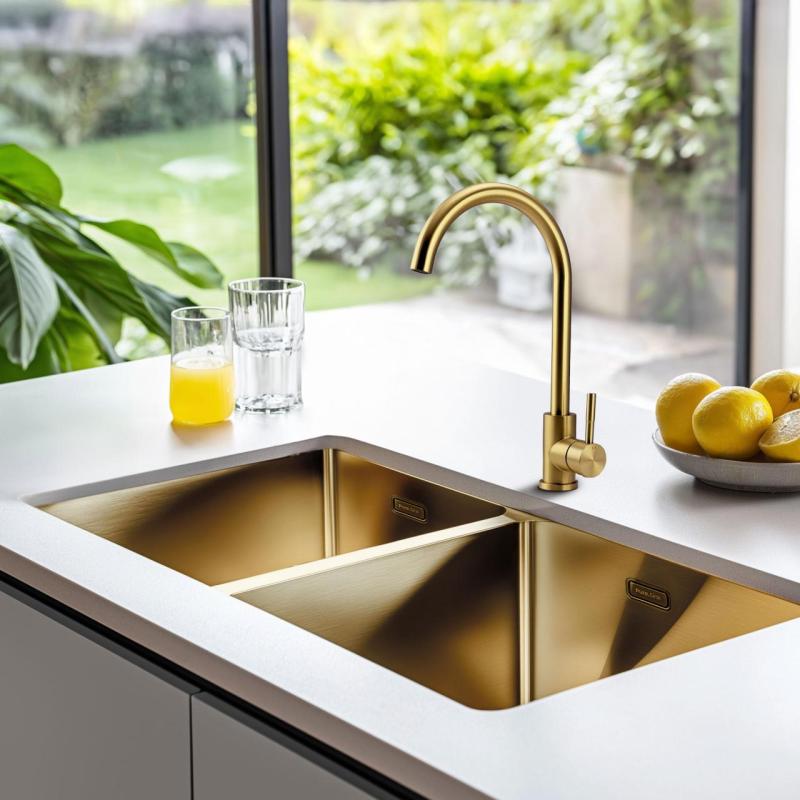 Pure.Sink Prestige Doppelte Goldspüle 82x40 cm 10mm Radius Unterbau, Flachbau und Aufbau PPG404040-60