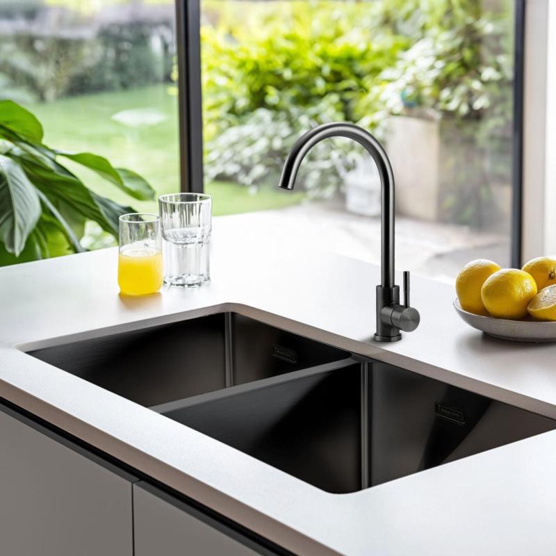 Pure.Sink Prestige Doppelte Gun Metal Spüle 82x40 cm 10mm Radius Unterbau, Flachbau und Aufbau PPG404040-61