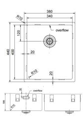 Pure.Sink Exklusiv Edelstahlspüle 34x40 cm 10mm Radius Unterbau, Flächenbündiger Einbau und Aufbau PEX3440-02