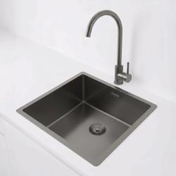Pure.Sink Exclusivo Gun Metal Spüle 40x40 cm 10mm Radius Unterbau, Flächenbündige und Aufbau PEX4040-61