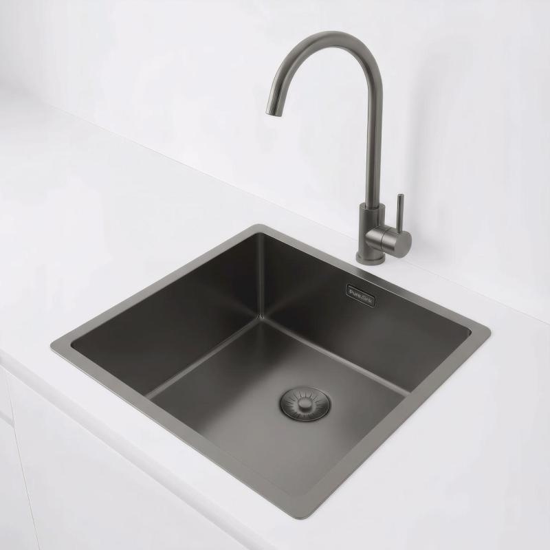 Pure.Sink Exclusivo Gun Metal Spüle 40x40 cm 10mm Radius Unterbau, Flächenbündige und Aufbau PEX4040-61
