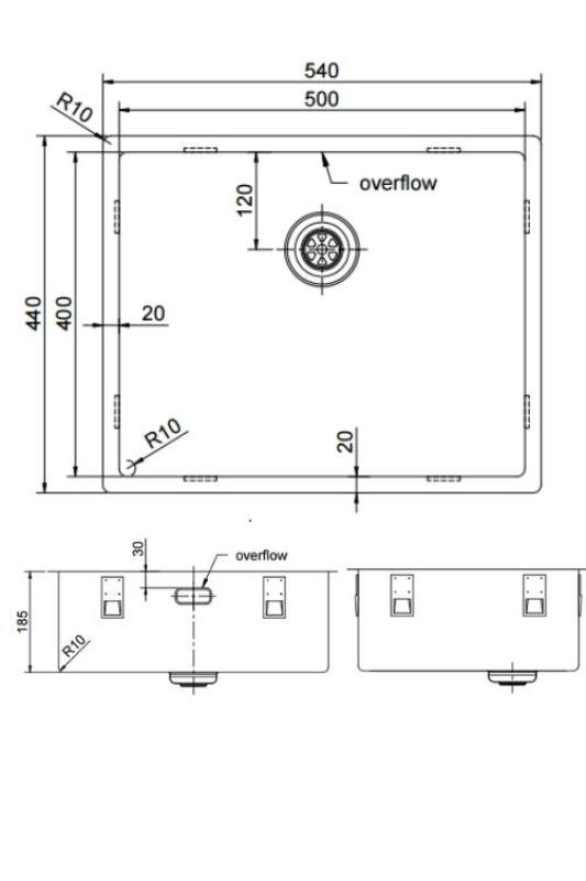 Pure.Sink Exclusivo Edelstahlspüle 50x40 cm 10mm Radius Unterbau, Flächenbündiger Einbau und Aufbau PEX5040-02
