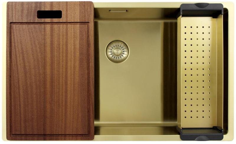 Pure.Sink Exclusivo großer goldener Spülbecken 70x40 cm 10mm Radius Unterbau, flächenbündiger Einbau und Aufbau PEX7040-60