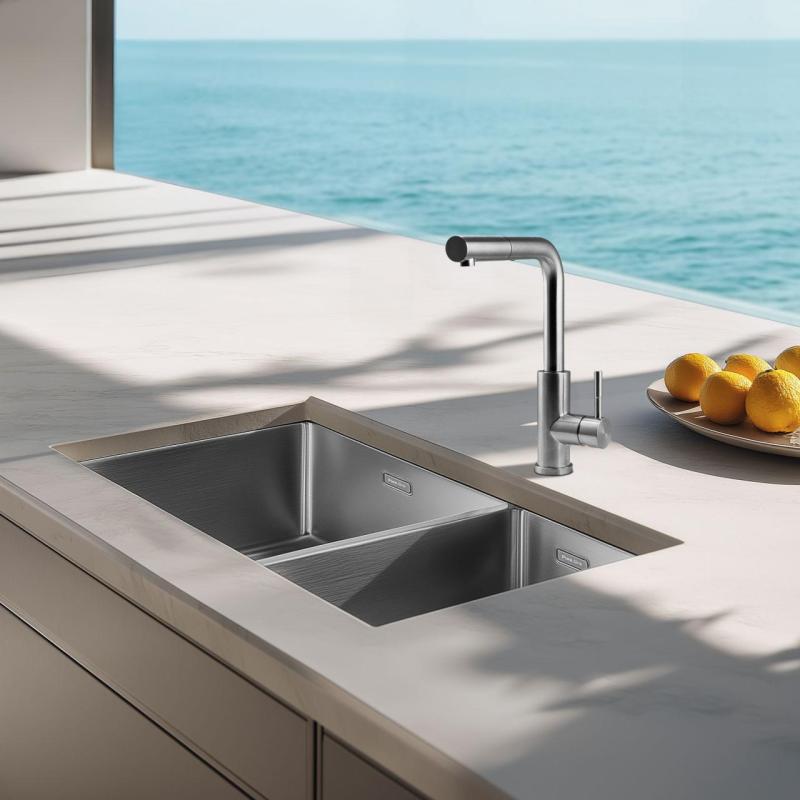 Pure.Sink Exclusivo Edelstahl 1,5 eineinhalb Spüle 34+18 cm 10mm Radius PEX341840-02