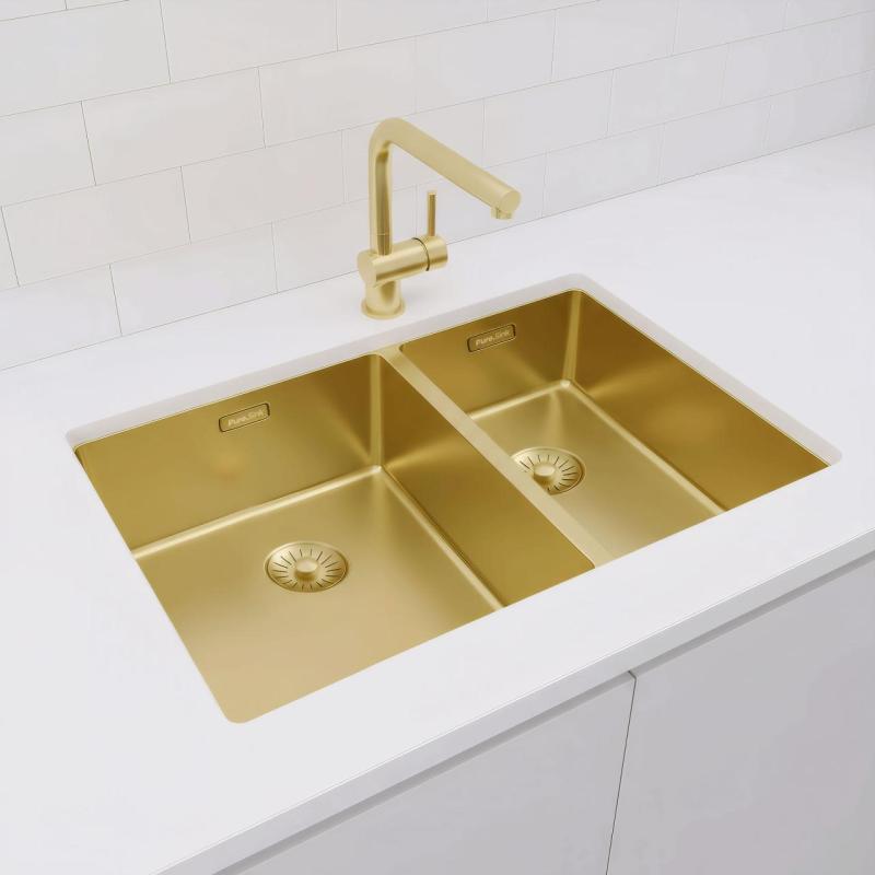 Pure.Sink Exclusivo Goldene 1,5 anderthalbe Spüle 34+18 cm 10mm Radius PEX341840-60