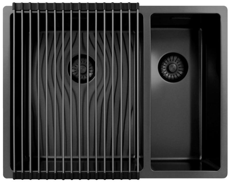 Pure.Sink Exclusivo Gun Metal 1,5 anderthalb Spüle 34+18 cm 10mm Radius PEX341840-61