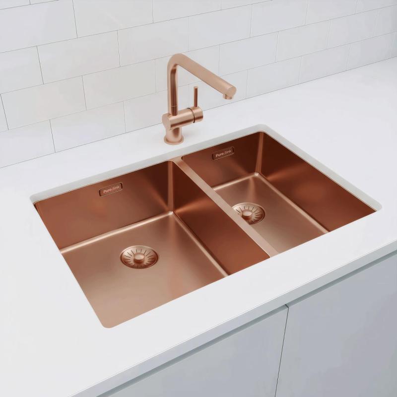Pure.Sink Exclusivo Kupfer 1,5 anderthalb Spülbecken 34+18 cm 10mm Radius PEX341840-62