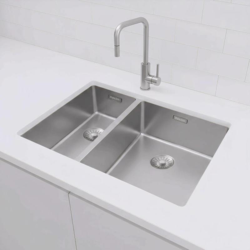 Pure.Sink Exclusivo RVS 1,5 anderthalbe Spüle 18+34 cm 10mm Radius PEX183440-02
