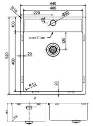 Pure.Sink Exklusiver RVS Spüle 44x52 cm Tapwing mit Lochbank für Wasserhahn 10mm Radius PEX4040T-02
