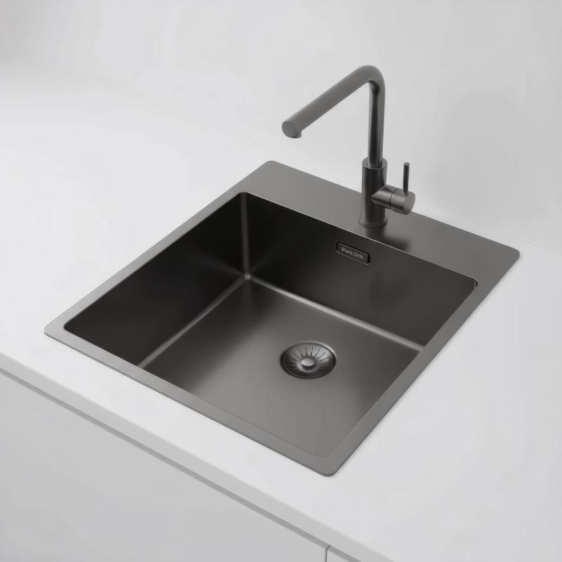 Pure.Sink Exclusivo Gun Metal Spülbecken 44x52 cm Tapwing mit Lochbank 10mm Radius PEX4040T-61