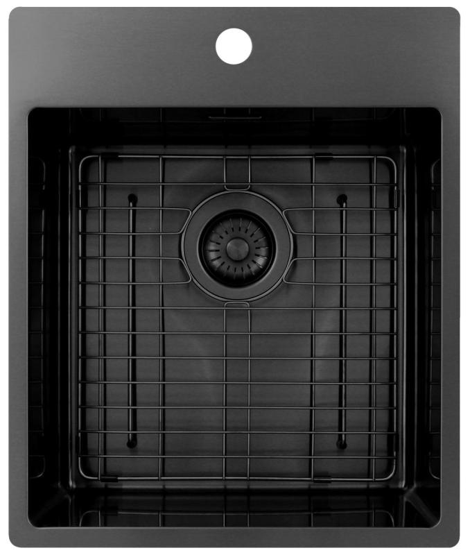 Pure.Sink Exclusivo Gun Metal Spülbecken 44x52 cm Tapwing mit Lochbank 10mm Radius PEX4040T-61