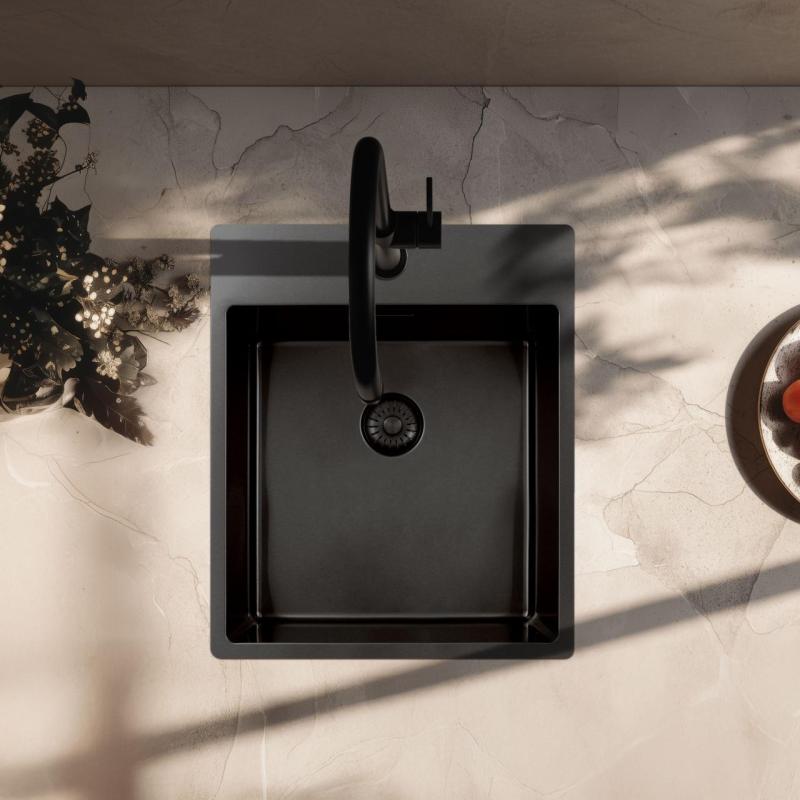 Pure.Sink Exclusivo Gun Metal Spülbecken 44x52 cm Tapwing mit Lochbank 10mm Radius PEX4040T-61