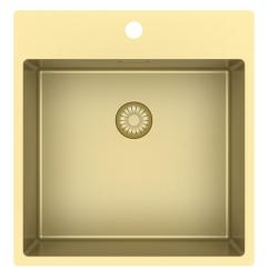 Pure.Sink Exclusivo Goldene Spülbecken 49x52 cm Tapwing mit Lochbank für den Wasserhahn 10mm Radius PEX4540T-60