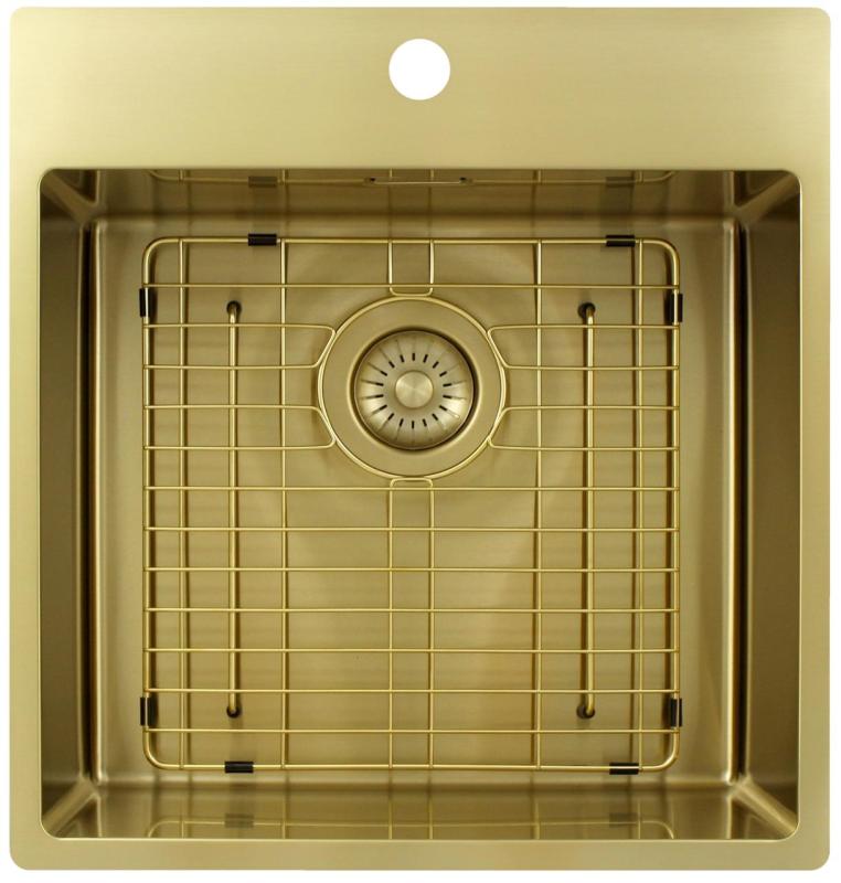 Pure.Sink Exclusivo Goldene Spülbecken 49x52 cm Tapwing mit Lochbank für den Wasserhahn 10mm Radius PEX4540T-60