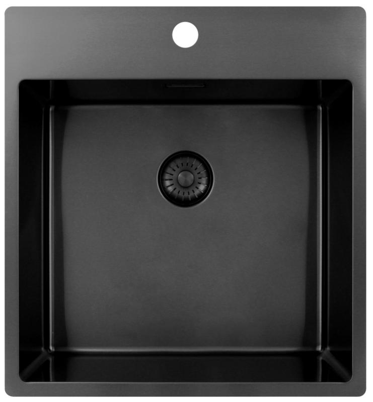 Pure.Sink Exclusivo Gun Metal Spüle 49x52 cm Tapwing mit Lochbank für Wasserhahn 10mm Radius PEX4540T-61