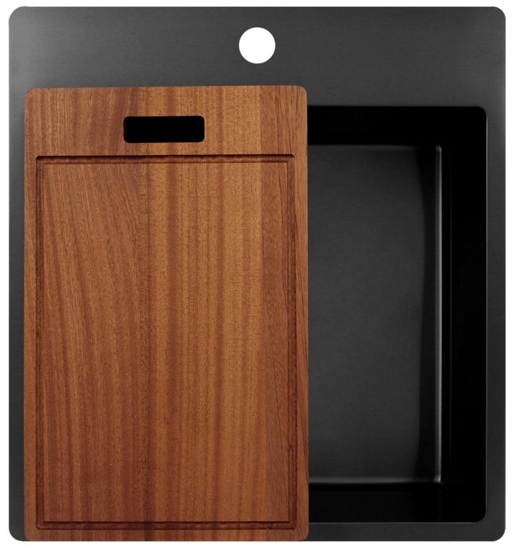 Pure.Sink Exclusivo Gun Metal Spüle 49x52 cm Tapwing mit Lochbank für Wasserhahn 10mm Radius PEX4540T-61