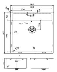 Pure.Sink Exklusives Edelstahl-Spülbecken 54x52cm Tapwing mit Armaturlochbank 10mm Radius PEX5040T-02