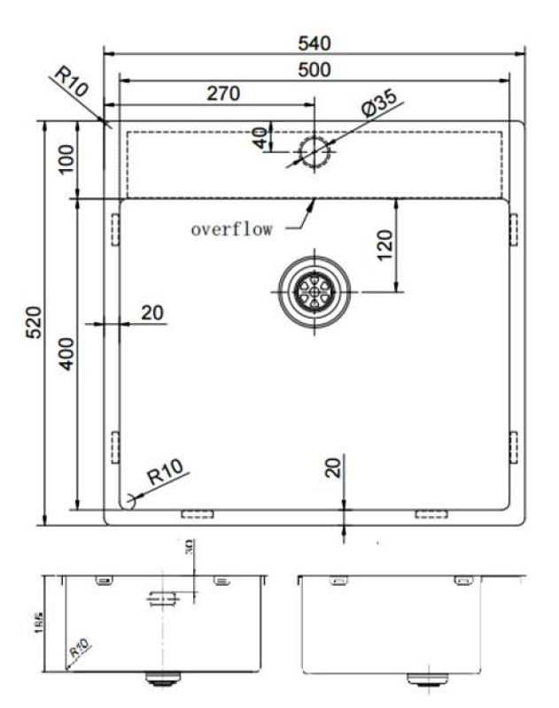 Pure.Sink Exclusivo Edelstahl-Spülbecken 54x52cm Tapwing mit Armaturlochbank 10mm Radius PEX5040T-02