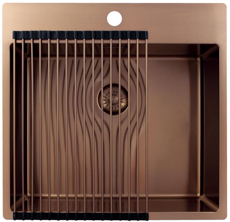 Pure.Sink Exclusivo Kupfer Spüle 54x52 cm Tapwing mit Armaturenbank 10mm Radius PEX5040T-62