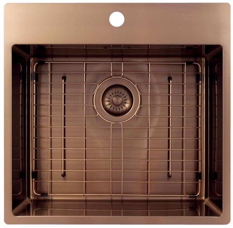 Pure.Sink Exclusivo Kupfer Spüle 54x52 cm Tapwing mit Armaturenbank 10mm Radius PEX5040T-62