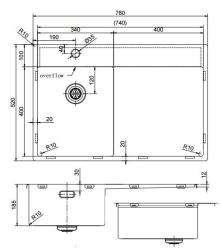 Pure.Sink Exclusivo Goldene kleine Spüle mit Abtropffläche 78x52 cm Tapwing links PEX3478LT-60