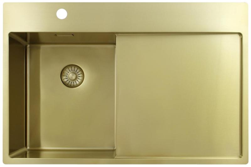 Pure.Sink Exclusivo Goldenes kleines Spülbecken mit Abtropffläche 78 x 52 cm Wasserhahn links PEX3478LT-60
