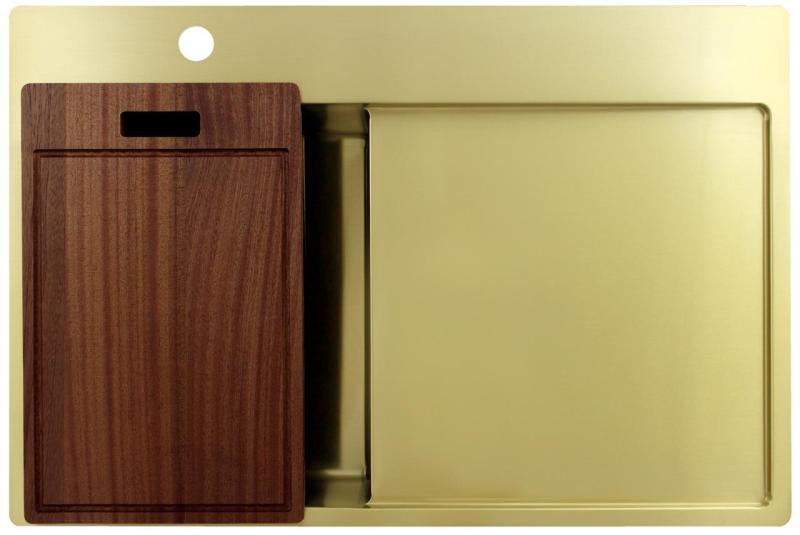 Pure.Sink Exclusivo Goldenes kleines Spülbecken mit Abtropffläche 78 x 52 cm Wasserhahn links PEX3478LT-60